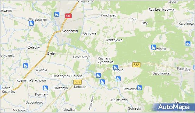 mapa Kuchary Żydowskie, Kuchary Żydowskie na mapie Targeo