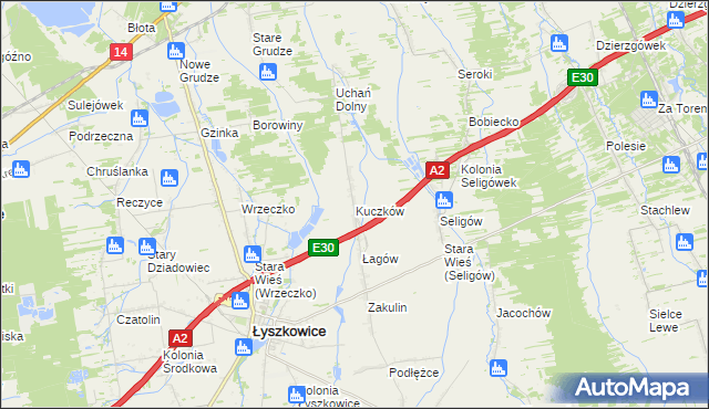 mapa Kuczków gmina Łyszkowice, Kuczków gmina Łyszkowice na mapie Targeo