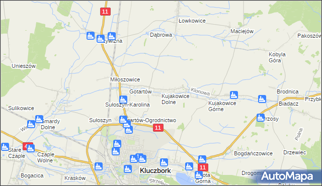 mapa Kujakowice Dolne, Kujakowice Dolne na mapie Targeo