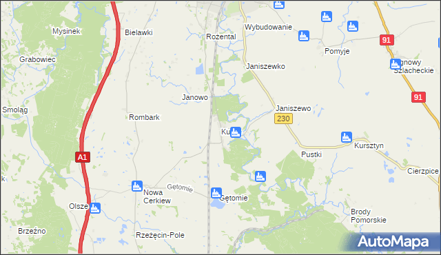 mapa Kulice gmina Pelplin, Kulice gmina Pelplin na mapie Targeo