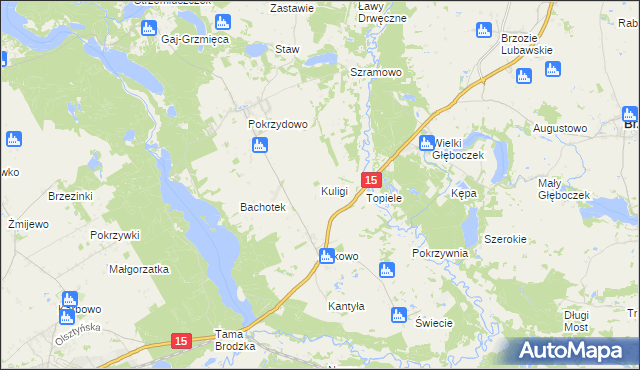 mapa Kuligi gmina Brzozie, Kuligi gmina Brzozie na mapie Targeo