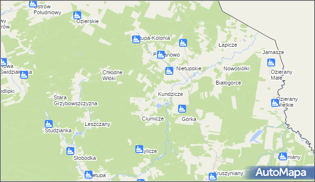 mapa Kundzicze gmina Krynki, Kundzicze gmina Krynki na mapie Targeo