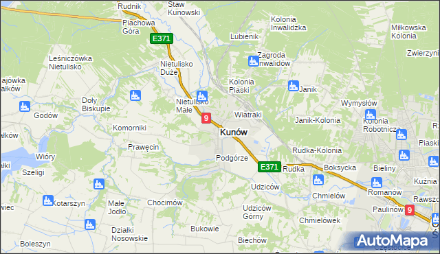 mapa Kunów powiat ostrowiecki, Kunów powiat ostrowiecki na mapie Targeo