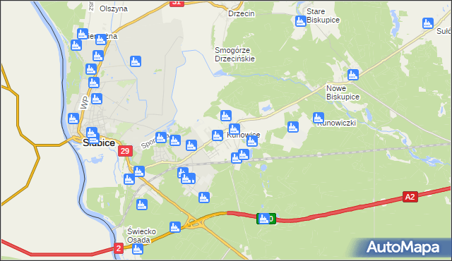 mapa Kunowice, Kunowice na mapie Targeo