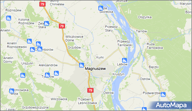 mapa Kurki gmina Magnuszew, Kurki gmina Magnuszew na mapie Targeo