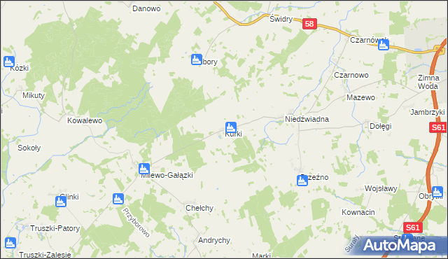 mapa Kurki gmina Szczuczyn, Kurki gmina Szczuczyn na mapie Targeo