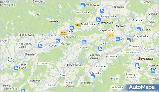 mapa Kurów gmina Stryszawa, Kurów gmina Stryszawa na mapie Targeo