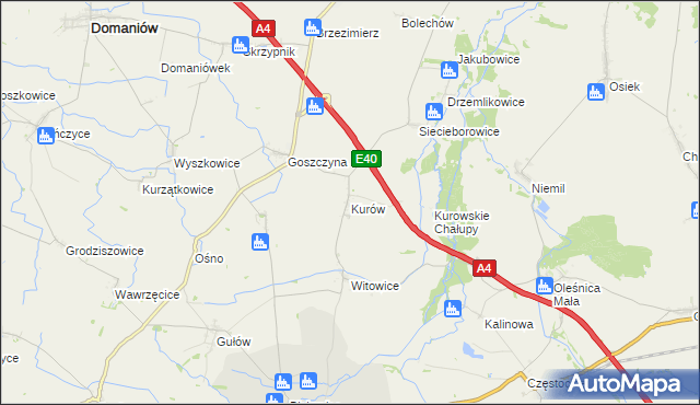 mapa Kurów gmina Wiązów, Kurów gmina Wiązów na mapie Targeo