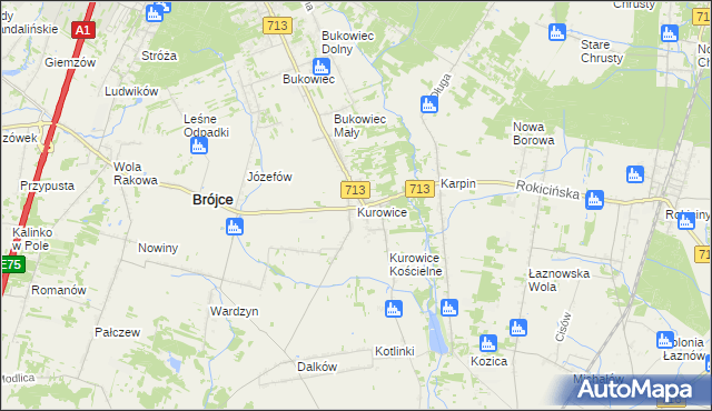 mapa Kurowice gmina Brójce, Kurowice gmina Brójce na mapie Targeo