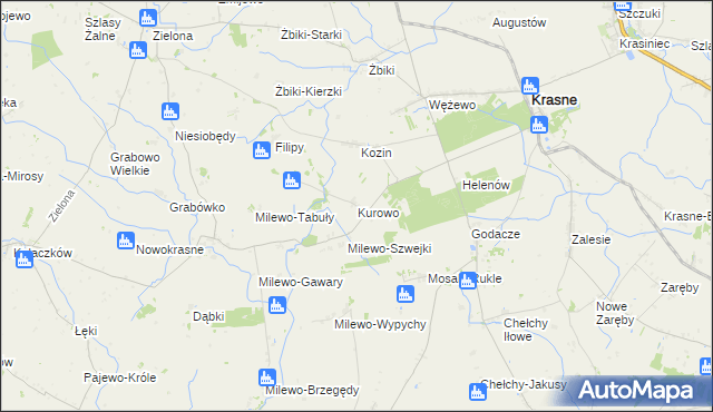 mapa Kurowo gmina Krasne, Kurowo gmina Krasne na mapie Targeo