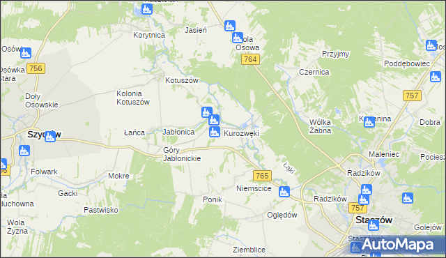 mapa Kurozwęki, Kurozwęki na mapie Targeo