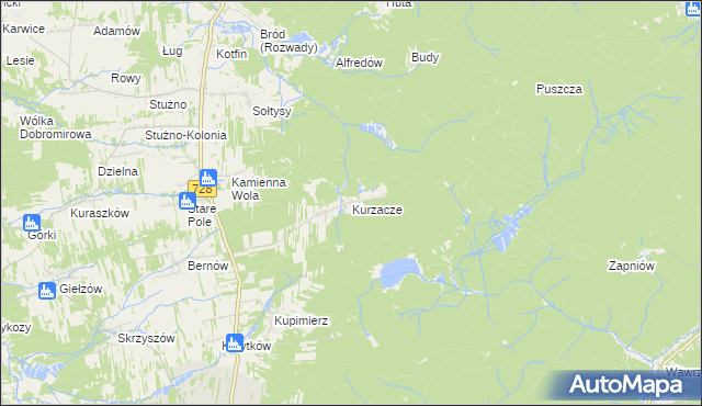 mapa Kurzacze gmina Gowarczów, Kurzacze gmina Gowarczów na mapie Targeo