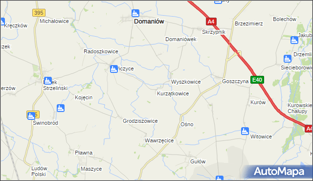 mapa Kurzątkowice, Kurzątkowice na mapie Targeo