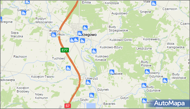 mapa Kuskowo Kmiece, Kuskowo Kmiece na mapie Targeo