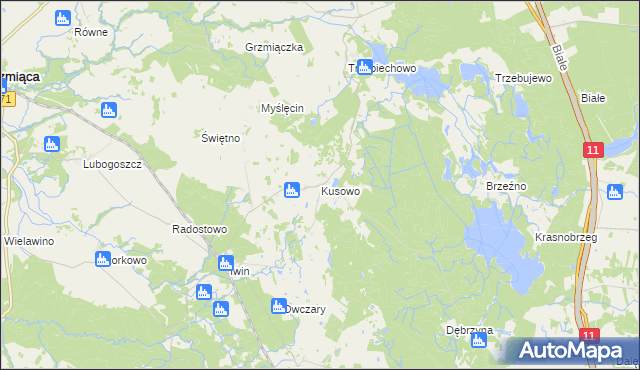 mapa Kusowo gmina Szczecinek, Kusowo gmina Szczecinek na mapie Targeo