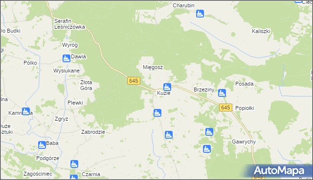 mapa Kuzie gmina Zbójna, Kuzie gmina Zbójna na mapie Targeo