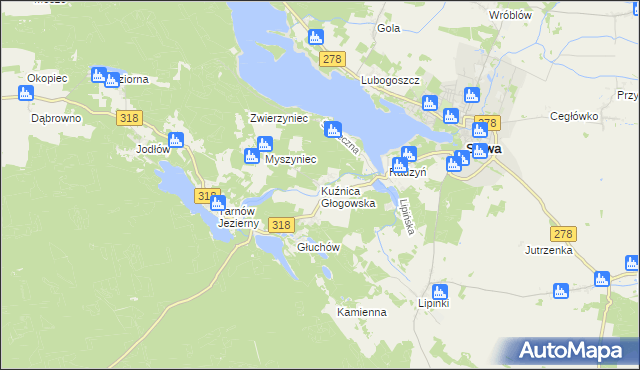 mapa Kuźnica Głogowska, Kuźnica Głogowska na mapie Targeo