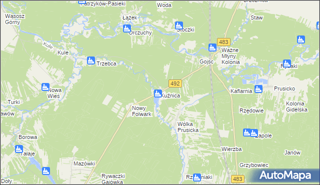 mapa Kuźnica gmina Nowa Brzeźnica, Kuźnica gmina Nowa Brzeźnica na mapie Targeo