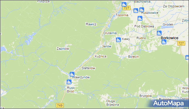 mapa Kuźnica gmina Przysucha, Kuźnica gmina Przysucha na mapie Targeo