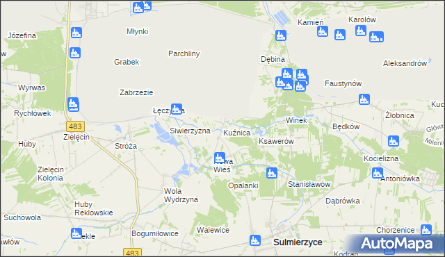 mapa Kuźnica gmina Sulmierzyce, Kuźnica gmina Sulmierzyce na mapie Targeo