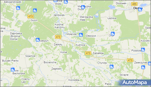 mapa Kuźnica gmina Zelów, Kuźnica gmina Zelów na mapie Targeo