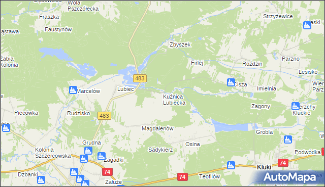 mapa Kuźnica Lubiecka, Kuźnica Lubiecka na mapie Targeo