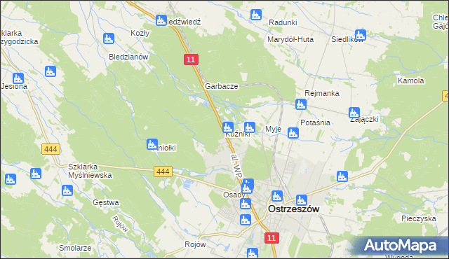 mapa Kuźniki gmina Ostrzeszów, Kuźniki gmina Ostrzeszów na mapie Targeo