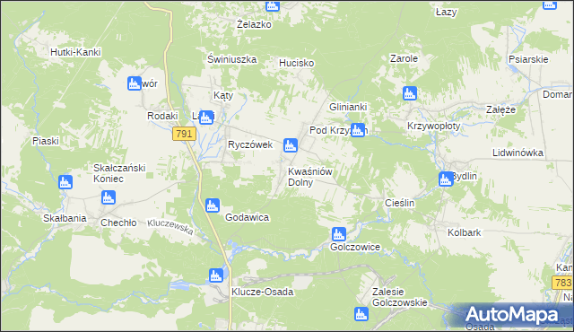 mapa Kwaśniów Dolny, Kwaśniów Dolny na mapie Targeo