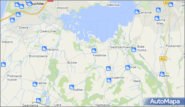 mapa Kwiatków gmina Otmuchów, Kwiatków gmina Otmuchów na mapie Targeo