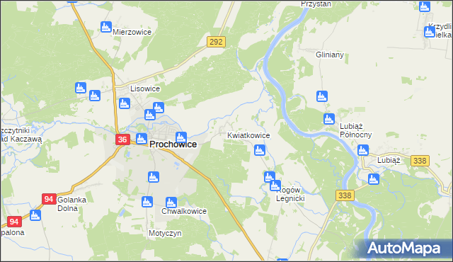 mapa Kwiatkowice gmina Prochowice, Kwiatkowice gmina Prochowice na mapie Targeo