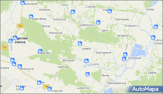 mapa Łabędź gmina Koniecpol, Łabędź gmina Koniecpol na mapie Targeo