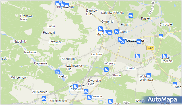 mapa Łachów gmina Włoszczowa, Łachów gmina Włoszczowa na mapie Targeo