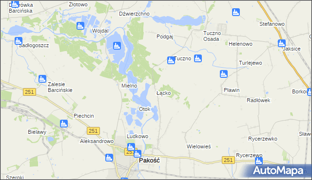 mapa Łącko gmina Pakość, Łącko gmina Pakość na mapie Targeo