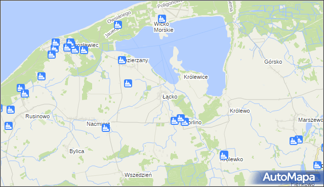 mapa Łącko gmina Postomino, Łącko gmina Postomino na mapie Targeo