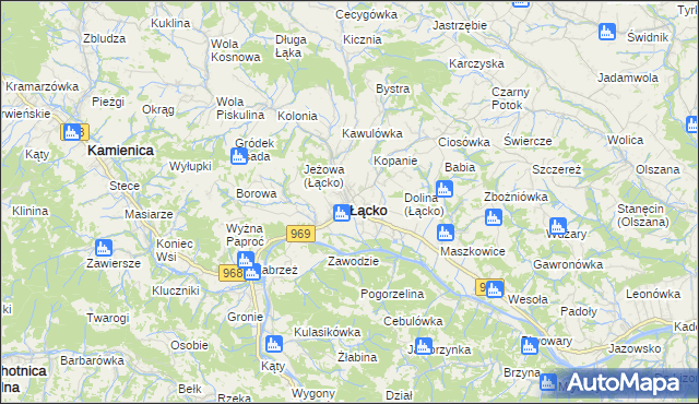 mapa Łącko powiat nowosądecki, Łącko powiat nowosądecki na mapie Targeo