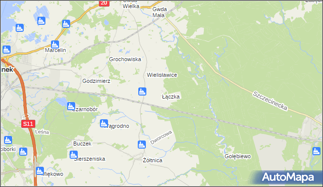 mapa Łączka gmina Szczecinek, Łączka gmina Szczecinek na mapie Targeo