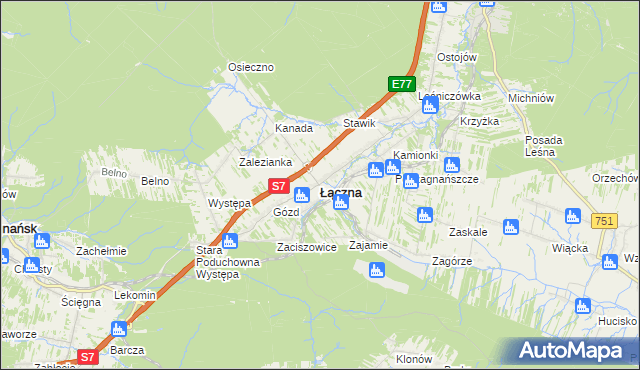 mapa Łączna powiat skarżyski, Łączna powiat skarżyski na mapie Targeo