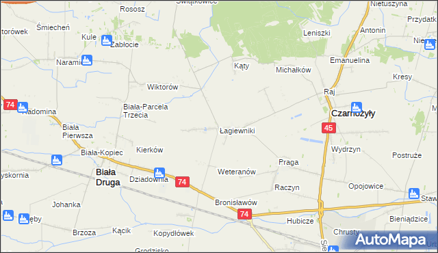 mapa Łagiewniki gmina Czarnożyły, Łagiewniki gmina Czarnożyły na mapie Targeo