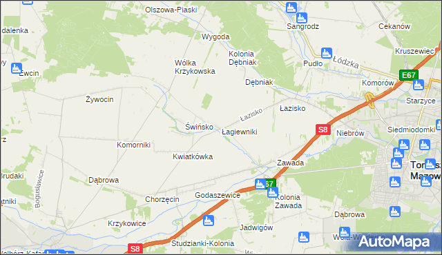 mapa Łagiewniki gmina Tomaszów Mazowiecki, Łagiewniki gmina Tomaszów Mazowiecki na mapie Targeo