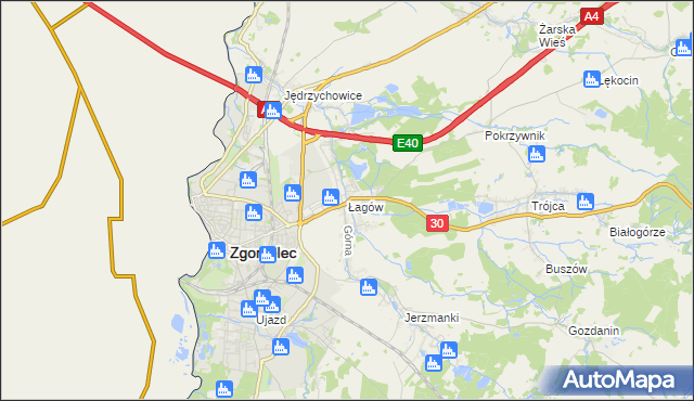 mapa Łagów gmina Zgorzelec, Łagów gmina Zgorzelec na mapie Targeo