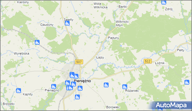 mapa Łajsy gmina Pieniężno, Łajsy gmina Pieniężno na mapie Targeo