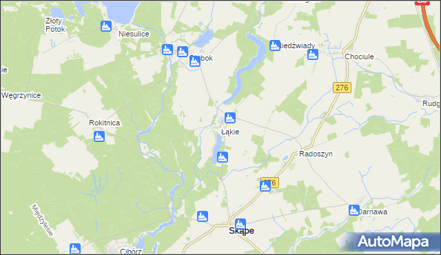 mapa Łąkie gmina Skąpe, Łąkie gmina Skąpe na mapie Targeo