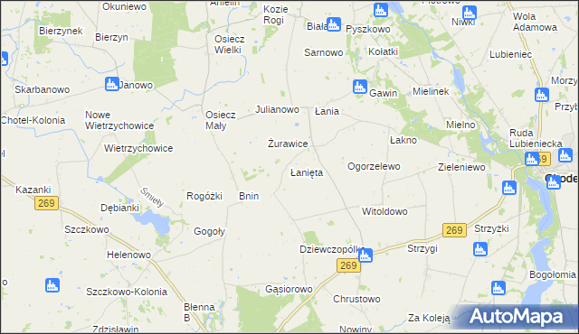 mapa Łanięta gmina Chodecz, Łanięta gmina Chodecz na mapie Targeo