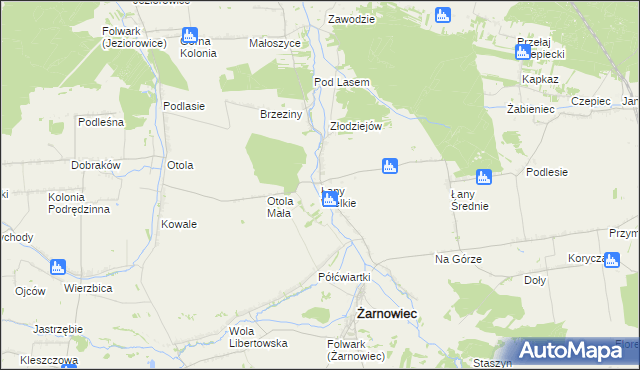 mapa Łany Wielkie gmina Żarnowiec, Łany Wielkie gmina Żarnowiec na mapie Targeo