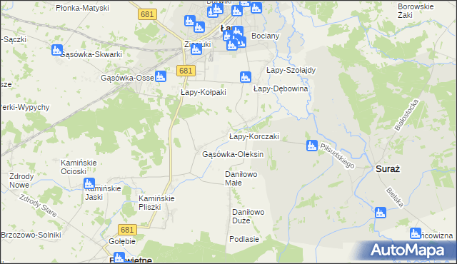 mapa Łapy-Korczaki, Łapy-Korczaki na mapie Targeo