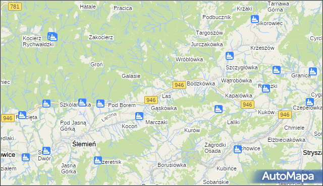 mapa Las gmina Ślemień, Las gmina Ślemień na mapie Targeo