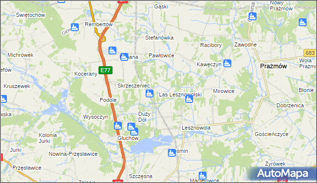 mapa Las Lesznowolski, Las Lesznowolski na mapie Targeo