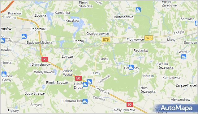 mapa Lasek gmina Żabia Wola, Lasek gmina Żabia Wola na mapie Targeo