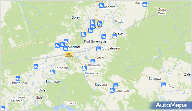 mapa Laski gmina Bojanów, Laski gmina Bojanów na mapie Targeo