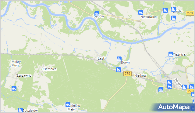 mapa Laski gmina Czerwieńsk, Laski gmina Czerwieńsk na mapie Targeo